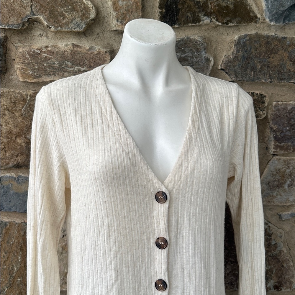Reformation Ribbed Button-Front Mini Dress Cream Ivory Size M - Picture 2 of 7